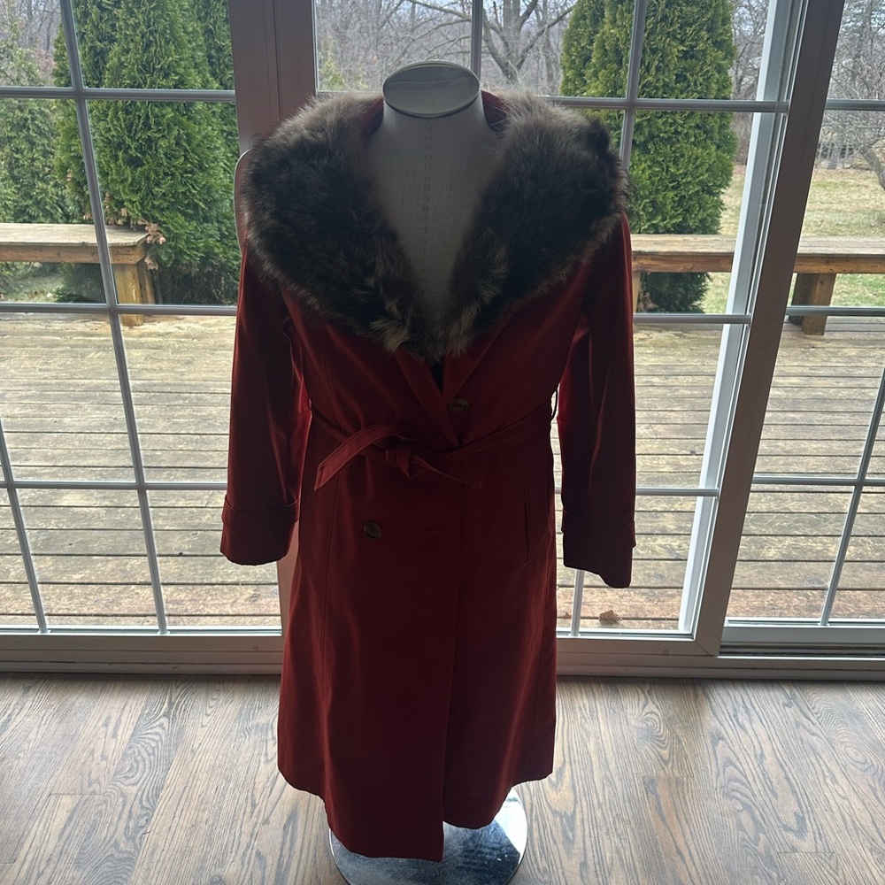 Vintage Red Coat with Fur Collar